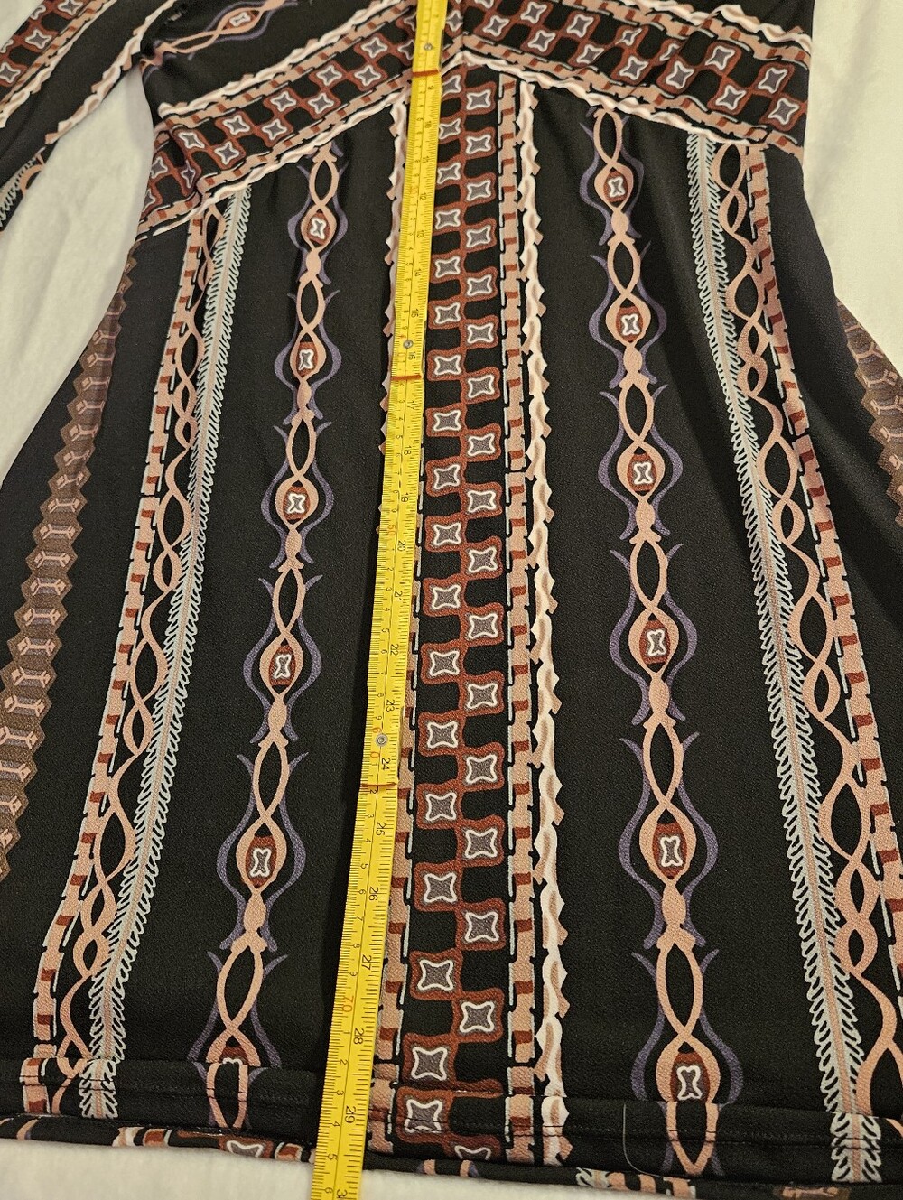 Free People Small Black Geometric Print Long Sleeve Mini Dress Boho - Picture 13 of 16